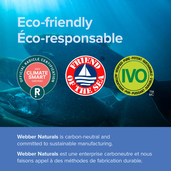Eco-Friendly. , FRIEND OF THE SEA (& DESIGN) is a trademark of World Sustainability Organization (WSO). IVO - verified-pure-sustainable.  Webber Naturals is carbon-neutral and committed to sustainable manufacturing.  , image-certificate