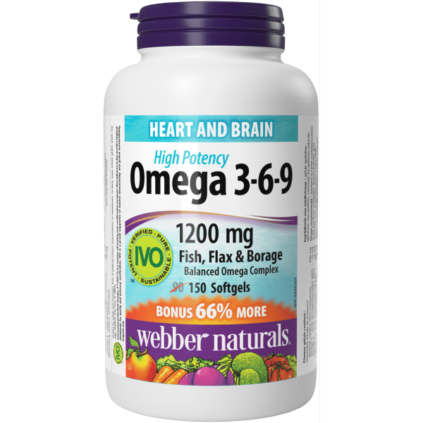 Omega 3-6-9 High Potency Fish, Flax & Borage 1200 mg for Webber Naturals|v|hi-res|WN3876