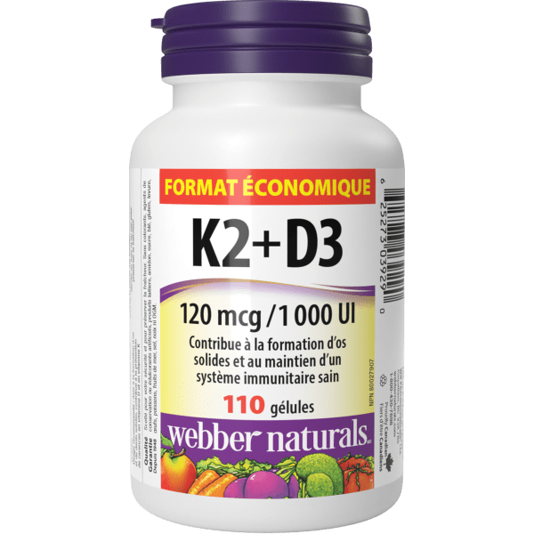 Vitamine K2+D3 I20 mcg/I 000 UI for Webber Naturals|v|hi-res|WN3929