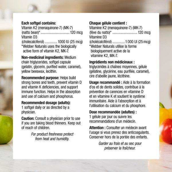 specifications-Vitamin K2+D3 120 mcg/1000 IU for Webber NaturalsWN3929