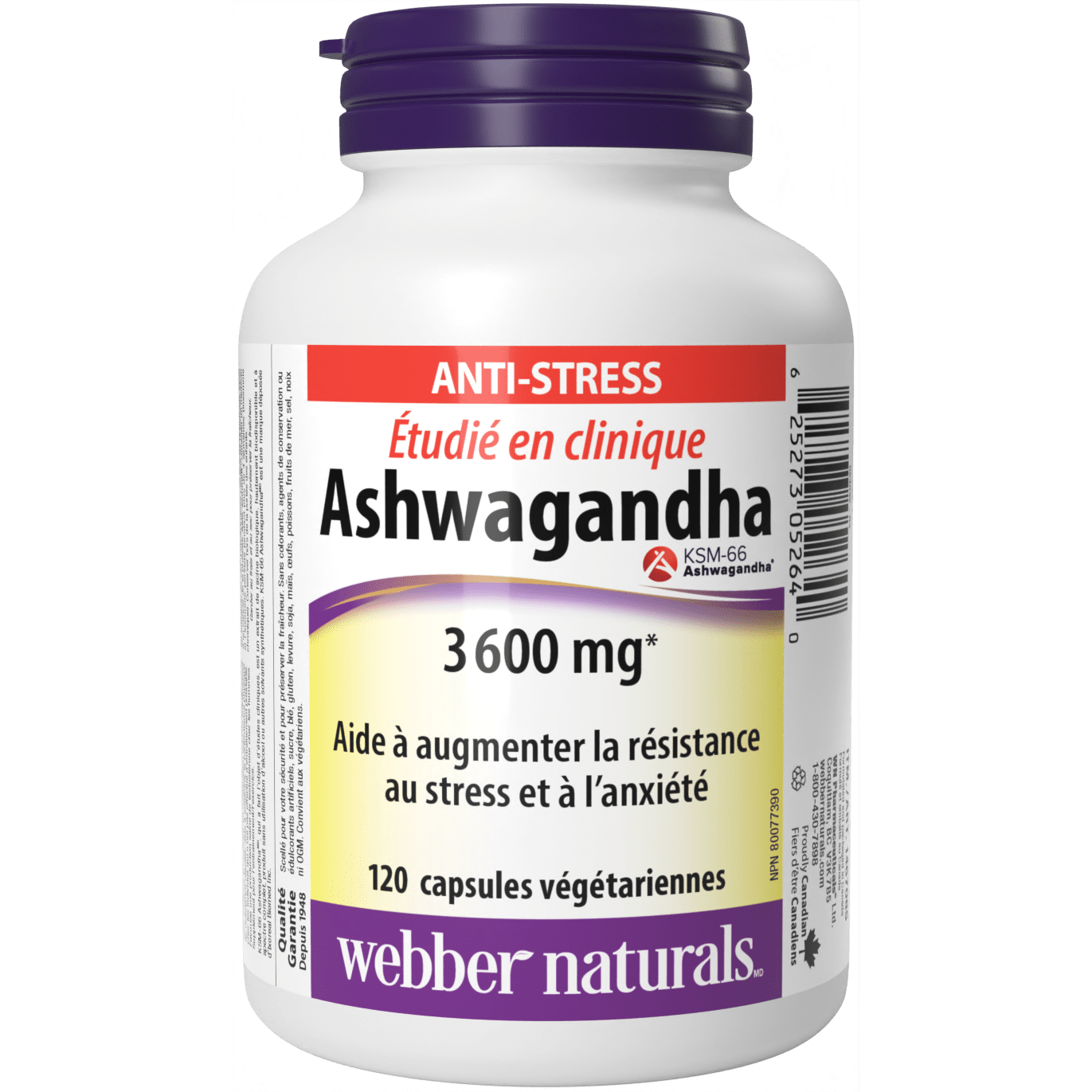 Ashwagandha Étudié en clinique 3 600 mg capsules végétariennes for Webber Naturals|v|hi-res|WN5264