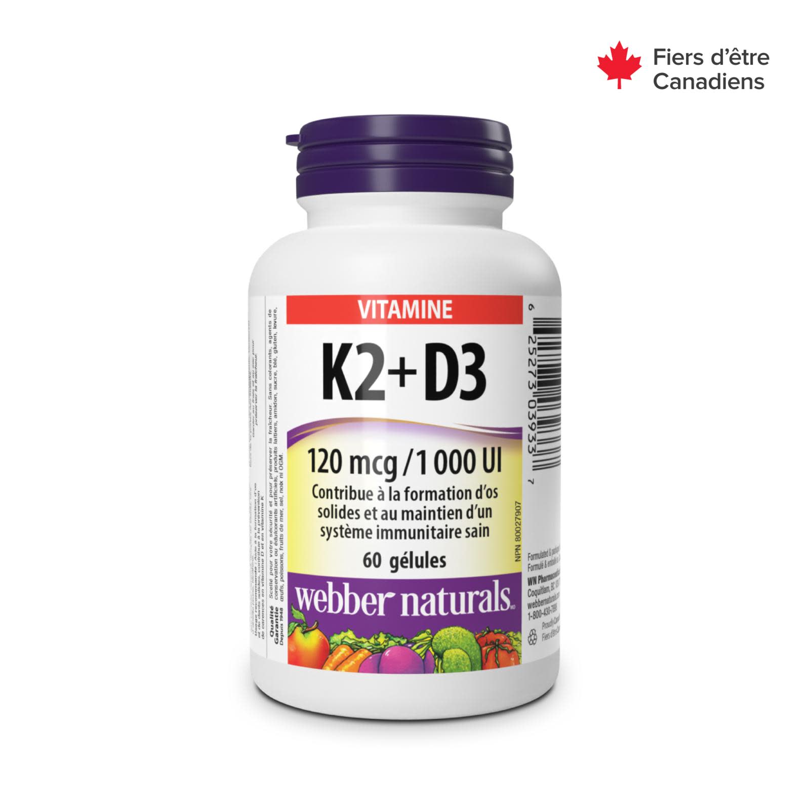 Vitamine K2+D3 I20 mcg/I 000 UI for Webber Naturals|v|hi-res|WN3933