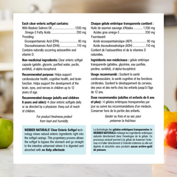 specifications-Huile de saumon sauvage d'Alaska 200 mg AEP/ADH for Webber Naturals