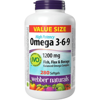 Omega 3-6-9 High Potency Fish, Flax & Borage 1200 mg for Webber Naturals|v|hi-res|WN3950