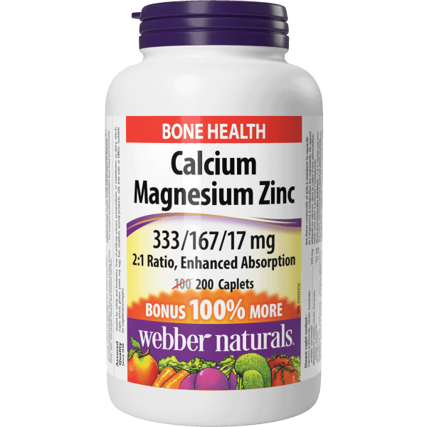 Calcium Magnesium Zinc 2:1 Ratio Enhanced Absorption  333/167/17 mg  200 Caplets, image-hi-res