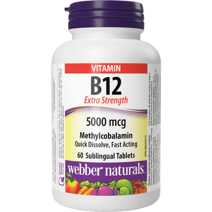 Vitamin B12 Extra Strength Methylcobalamin  5000 mcg  60 Sublingual Tablets, image-hi-res