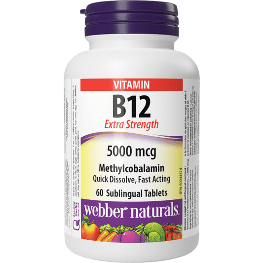 Vitamin B12 Extra Strength Methylcobalamin  5000 mcg  60 Sublingual Tablets, image-hi-res