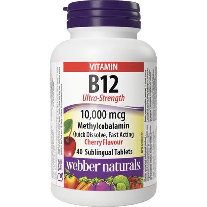 B12 Ultra-Strength  10,000 mcg  40 Sublingual Tablets Cherry Flavour, image-hi-res