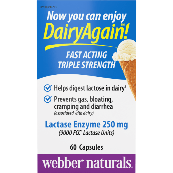 Dairy Again!™  Lactase Enzyme   250 mg  60 Capsules, image-hi-res