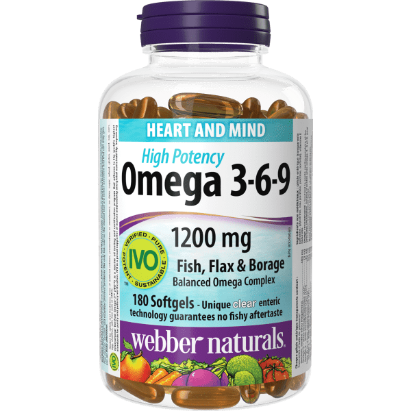 Omega 3-6-9 High Potency Fish, Flax & Borage  1200 mg  180 Clear Enteric Softgels, image-hi-res