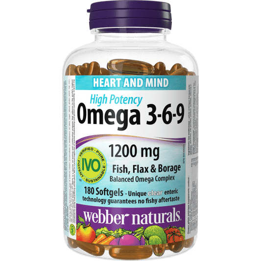 Omega 3-6-9 High Potency Fish, Flax & Borage  1200 mg  180 Clear Enteric Softgels, image-hi-res