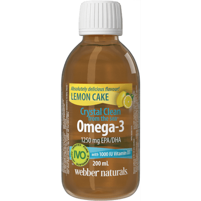 Crystal Clean from the sea® Omega-3 with 1000 IU Vitamin D3  1250 mg EPA/DHA  200 mL Liquid Lemon Cake, image-hi-res