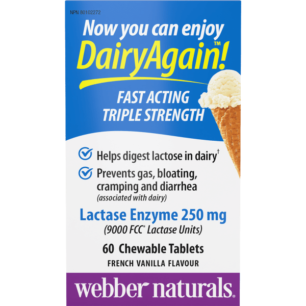 Dairy Again!™ Lactase Enzyme  250 mg  60 Chewable Tablets French Vanilla, image-hi-res