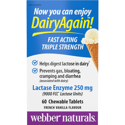 Dairy Again!™ Lactase Enzyme  250 mg  60 Chewable Tablets French Vanilla, image-hi-res