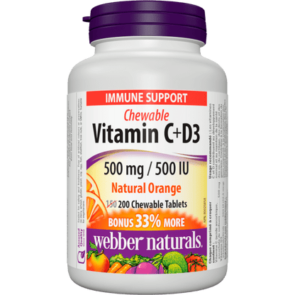 Vitamin C+D3  500 mg / 500 IU  200 Chewable Tablets Natural Orange, image-hi-res