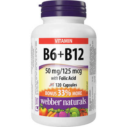 Vitamin B6+B12 with Folic Acid  50 mg / 125 mcg  120 Capsules, image-hi-res