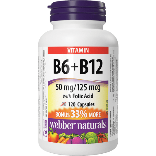 Vitamin B6+B12 with Folic Acid  50 mg / 125 mcg  120 Capsules, image-hi-res