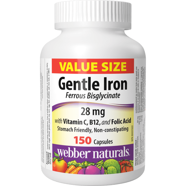 Gentle Iron  with Vitamin C, B12, and Folic Acid  28 mg  150 Capsules, image-hi-res