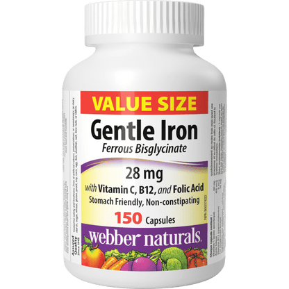 Gentle Iron  with Vitamin C, B12, and Folic Acid  28 mg  150 Capsules, image-hi-res