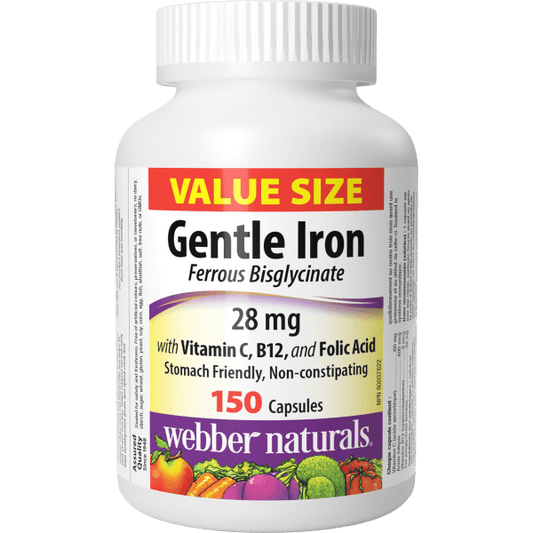 Gentle Iron  with Vitamin C, B12, and Folic Acid  28 mg  150 Capsules, image-hi-res