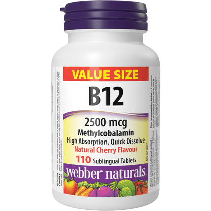 Vitamin B12 Methylcobalamin  2500 mcg  110 Sublingual Tablets Natural Cherry, image-hi-res