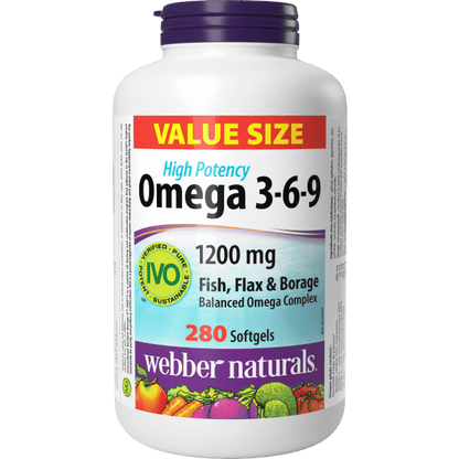 Omega 3-6-9 High Potency  Fish, Flax & Borage   1200 mg  280 Softgels, image-hi-res