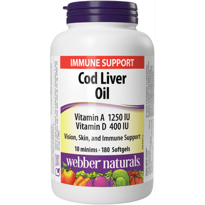 Cod Liver Oil Vitamin A  Vitamin D  1250 IU/400 IU  180 Softgels, image-hi-res