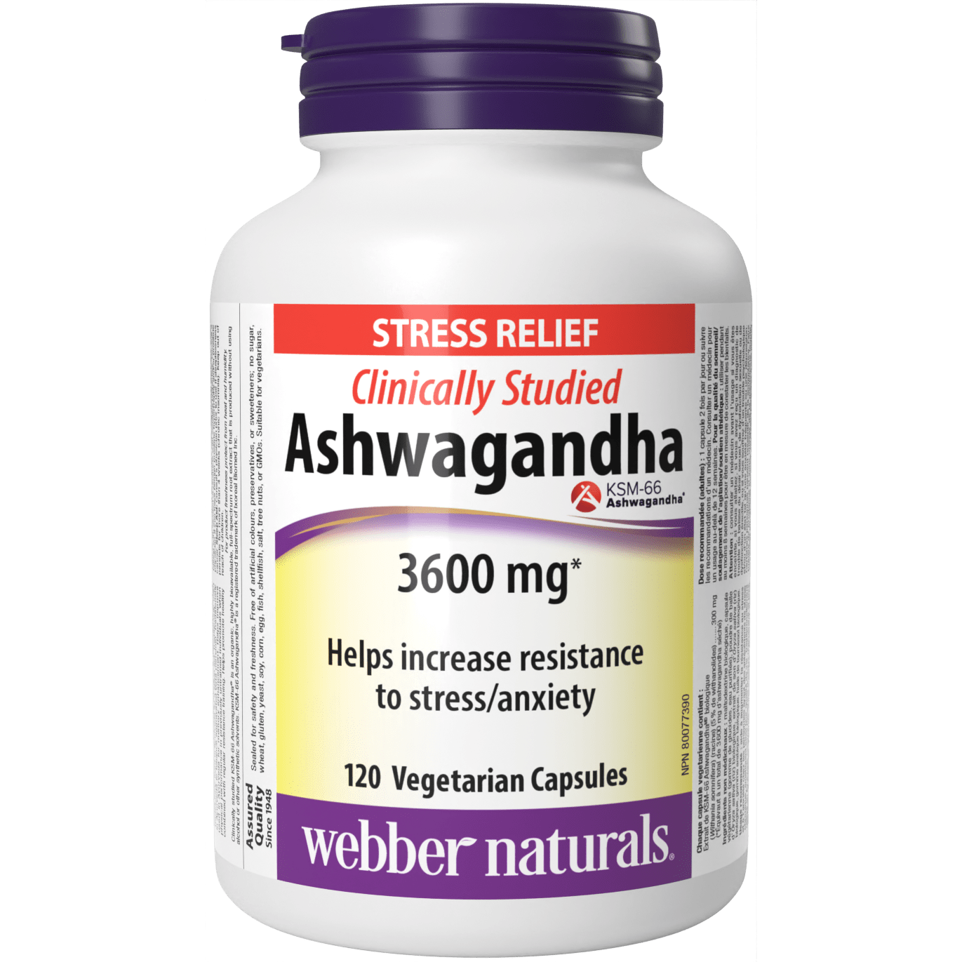Ashwagandha Clinically Studied 3600 mg Vegetarian Capsules for Webber Naturals|v|hi-res|WN5264