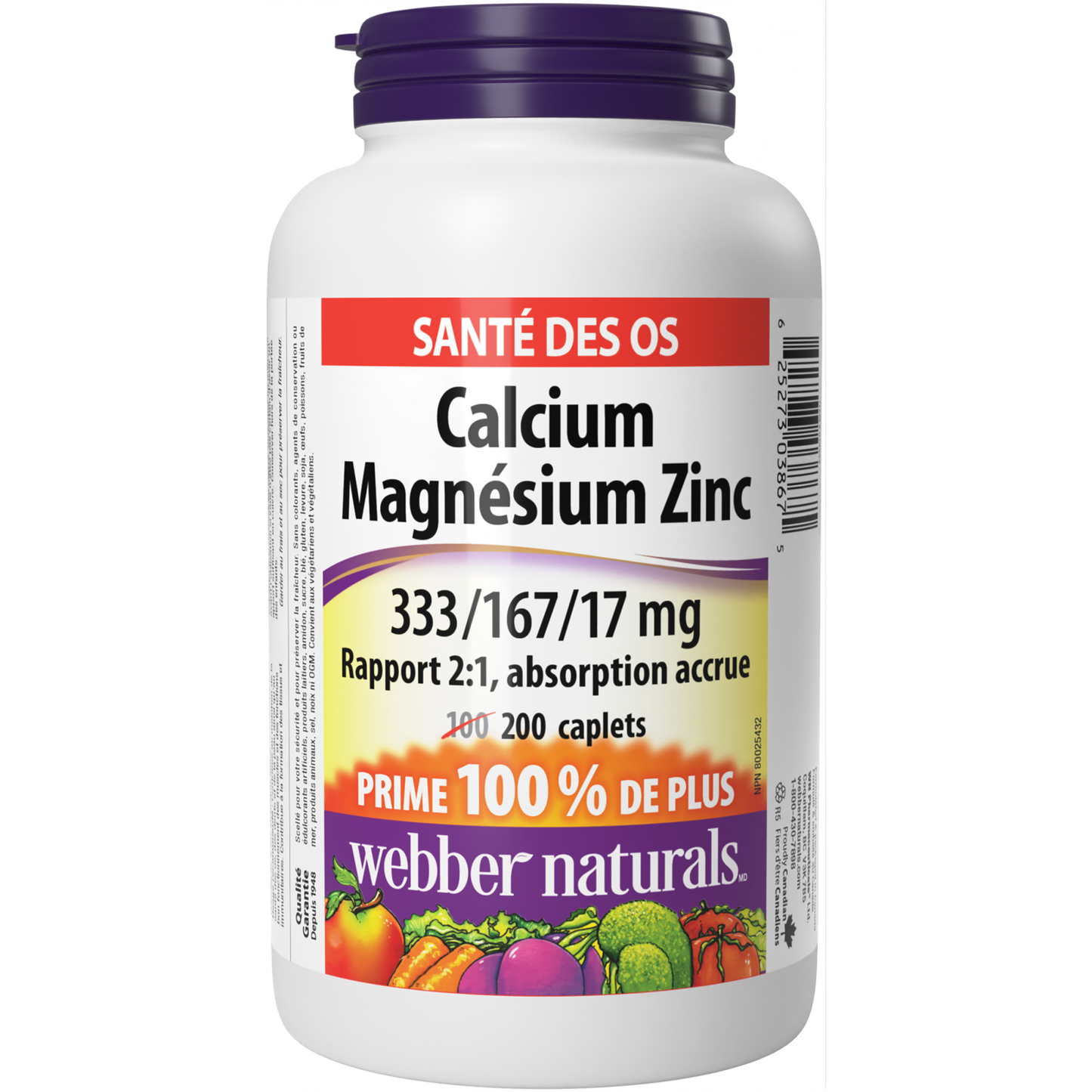 Calcium Magnésium Zinc Rapport 2:1, absorption accrue 333/167/17 mg for Webber Naturals|v|hi-res|WN3867