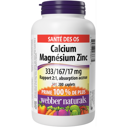 Calcium Magnésium Zinc Rapport 2:1, absorption accrue 333/167/17 mg for Webber Naturals|v|hi-res|WN3867