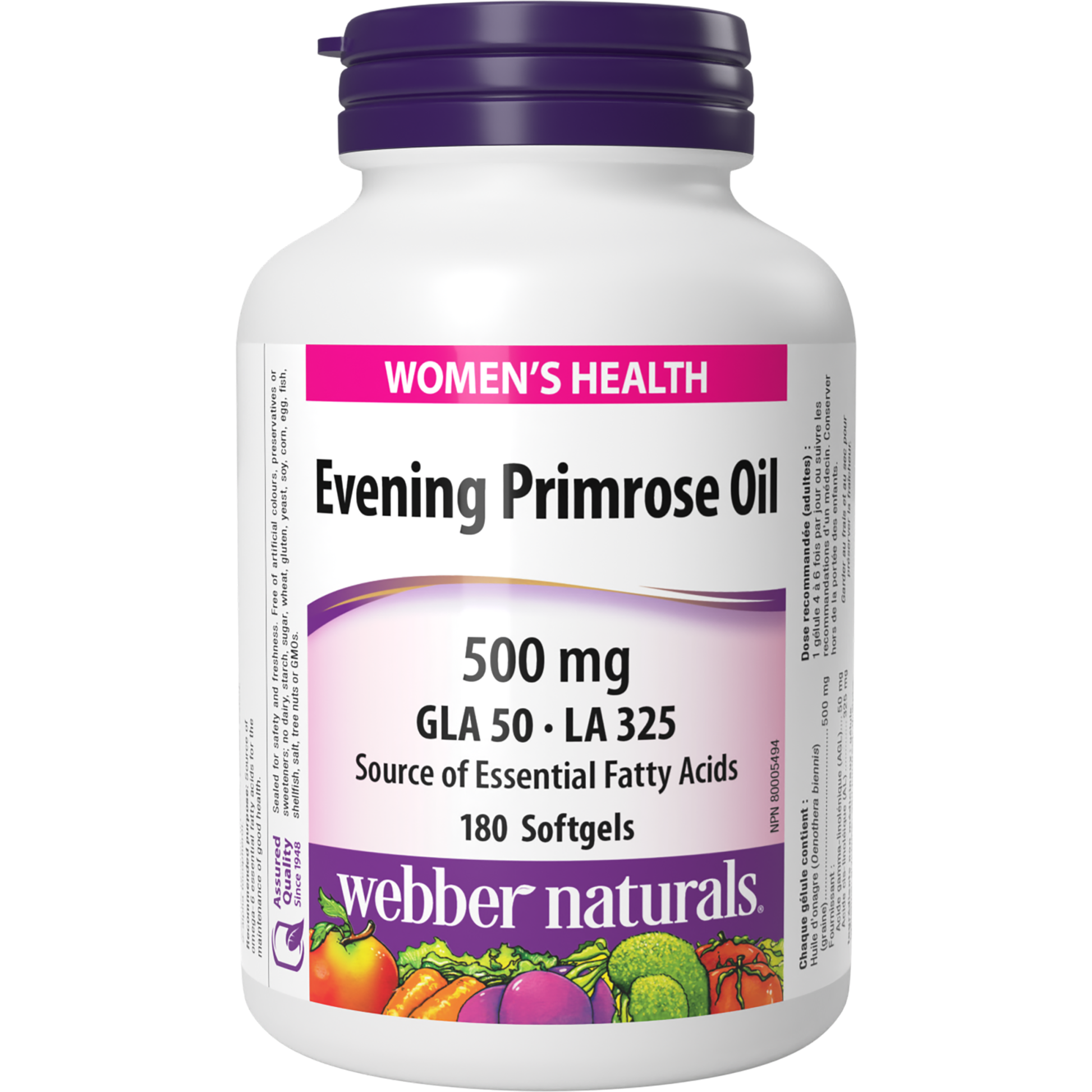 Evening Primrose Oil GLA 50 · LA 325 500 mg for Webber Naturals|v|hi-res|WN5011