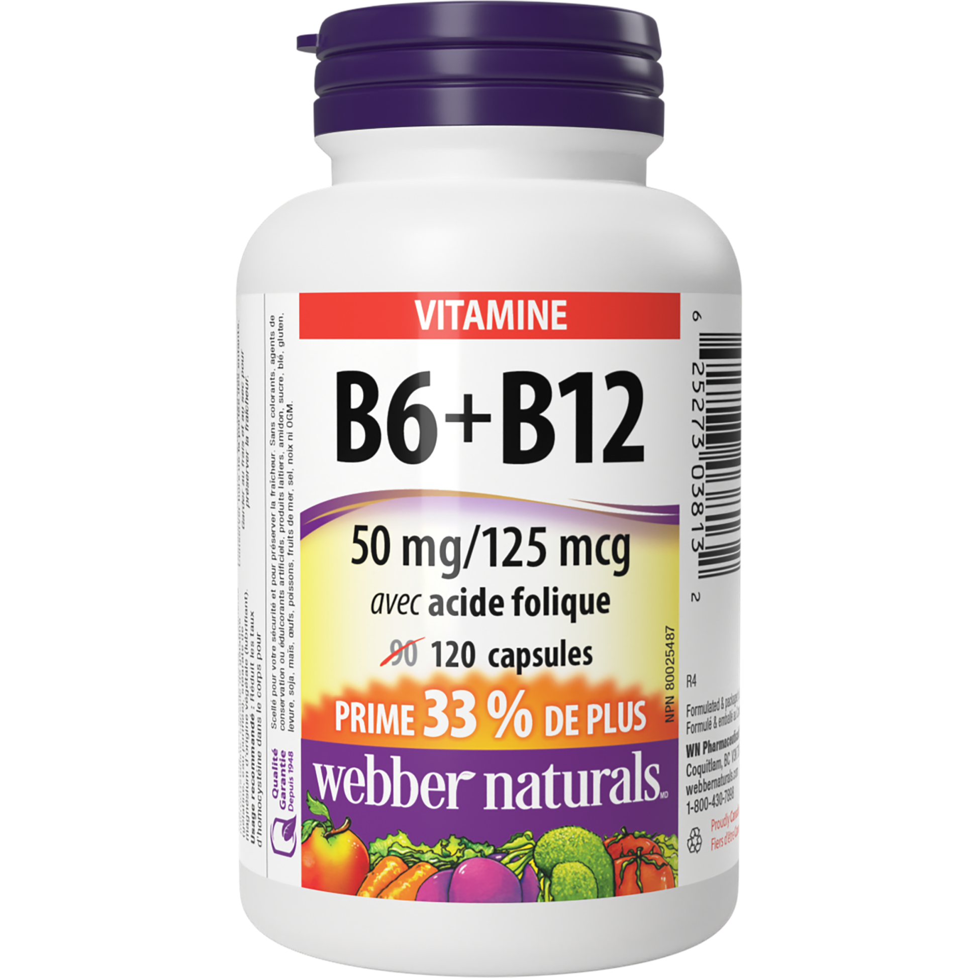 Vitamine B6+B12 avec Acide Folique 50 mg / 125 mcg for Webber Naturals|v|hi-res|WN3813