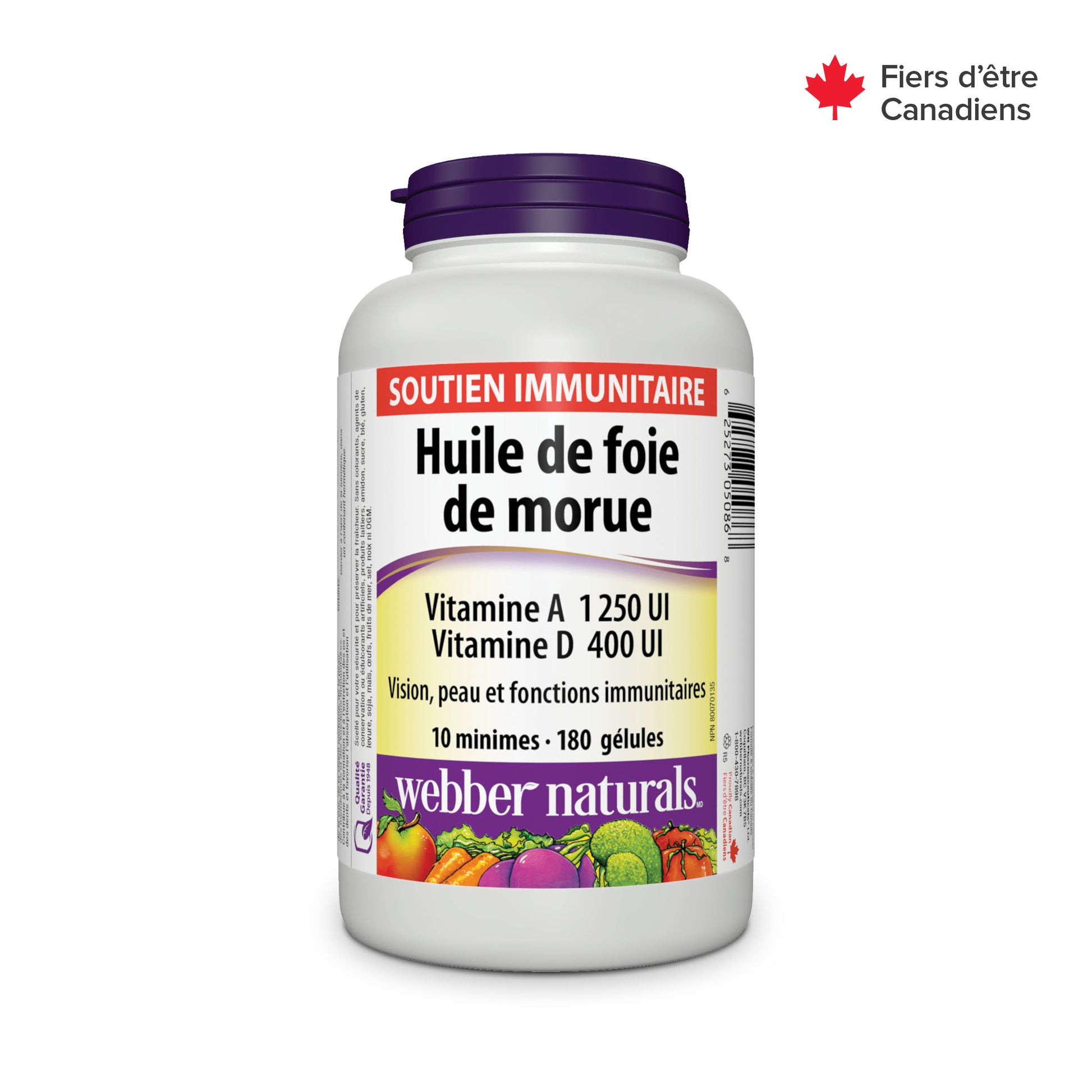 Huile de foie de morue Vitamine A Vitamine D 1 250 UI/400 UI for Webber Naturals|v|hi-res|WN5086