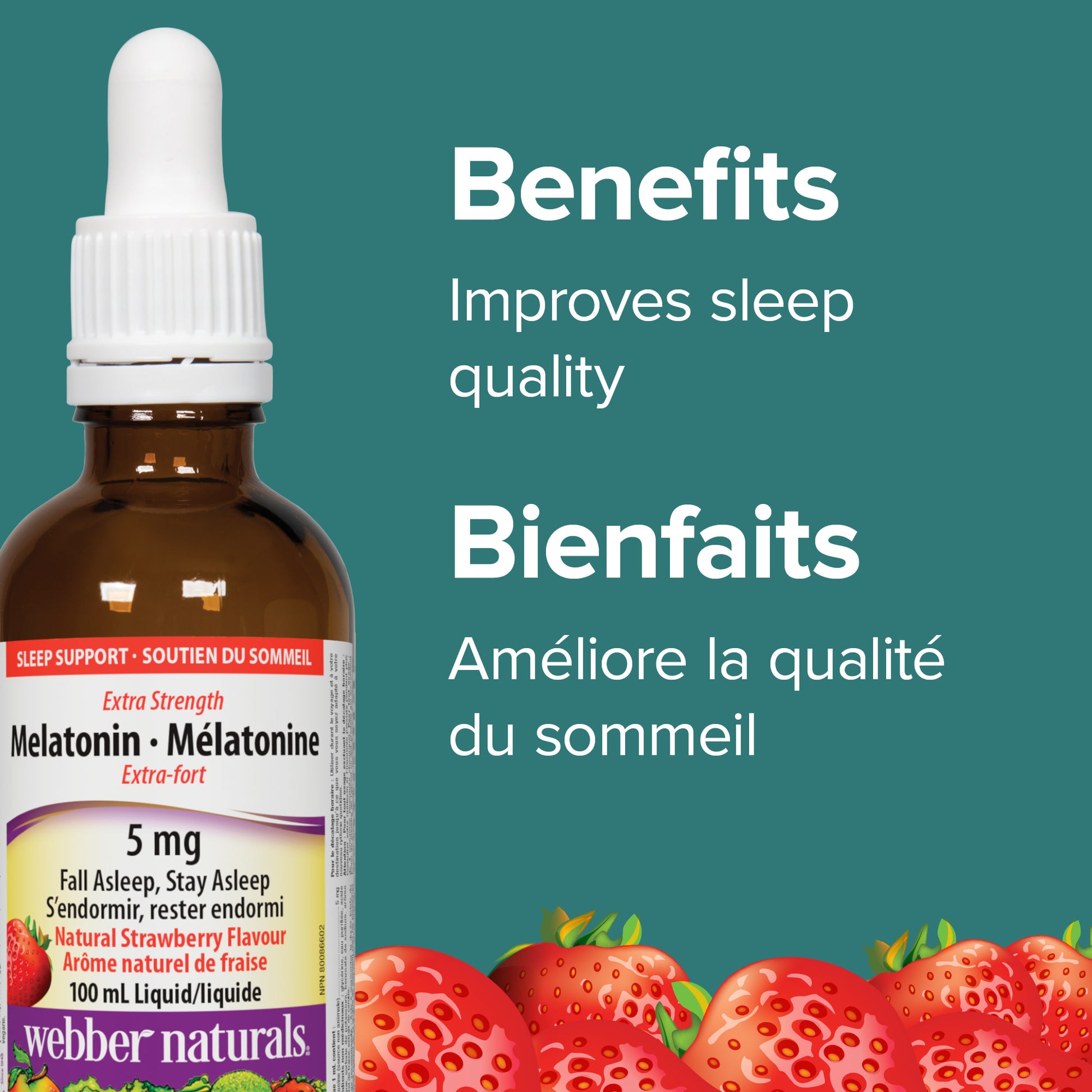 specifications-Mélatonine Extra-fort 5 mg Arôme naturel de fraise for Webber Naturals