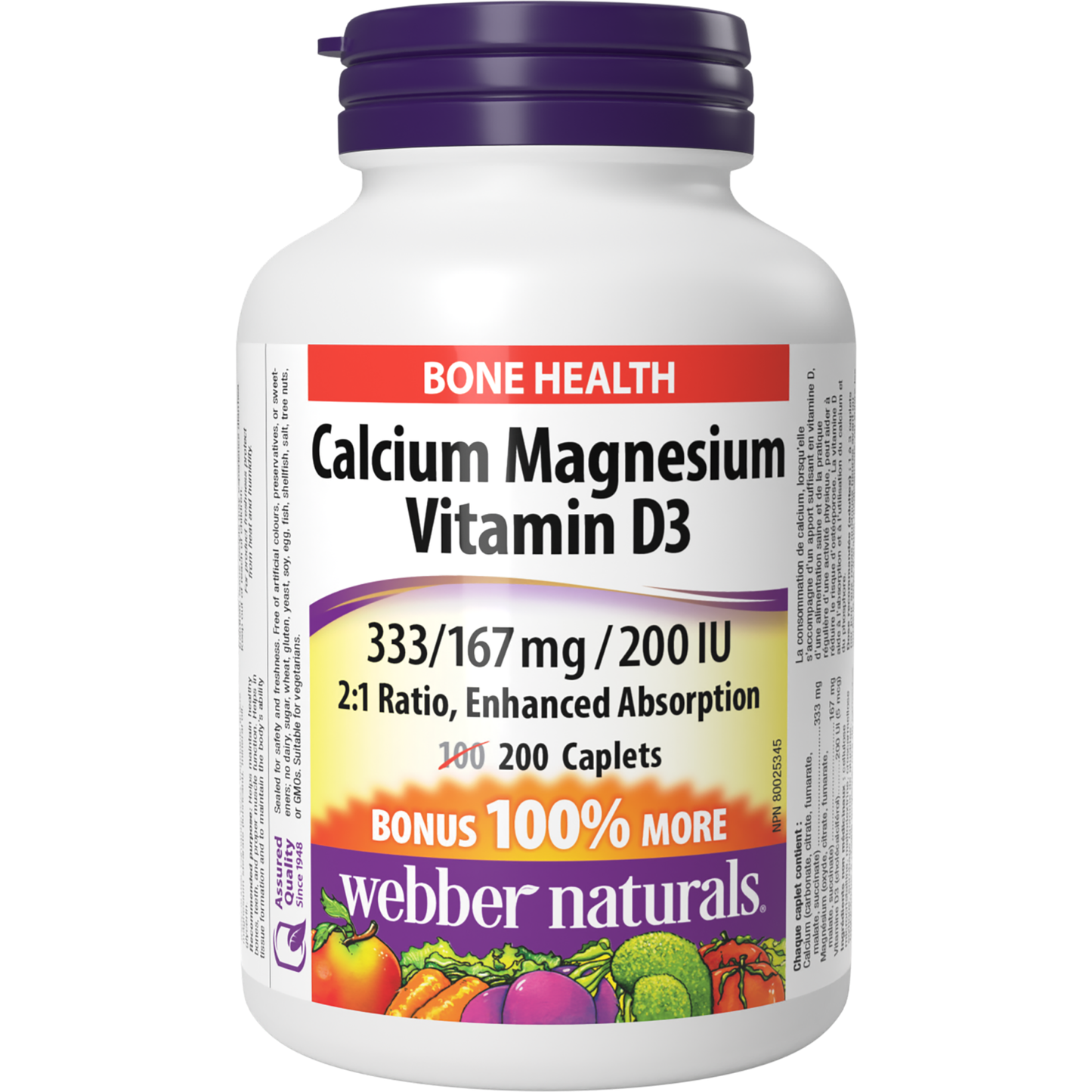 Calcium Magnesium Vitamin D3 2:1 Ratio, Enhanced Absorption 333/167 mg/200 IU for Webber Naturals|v|hi-res|WN3866