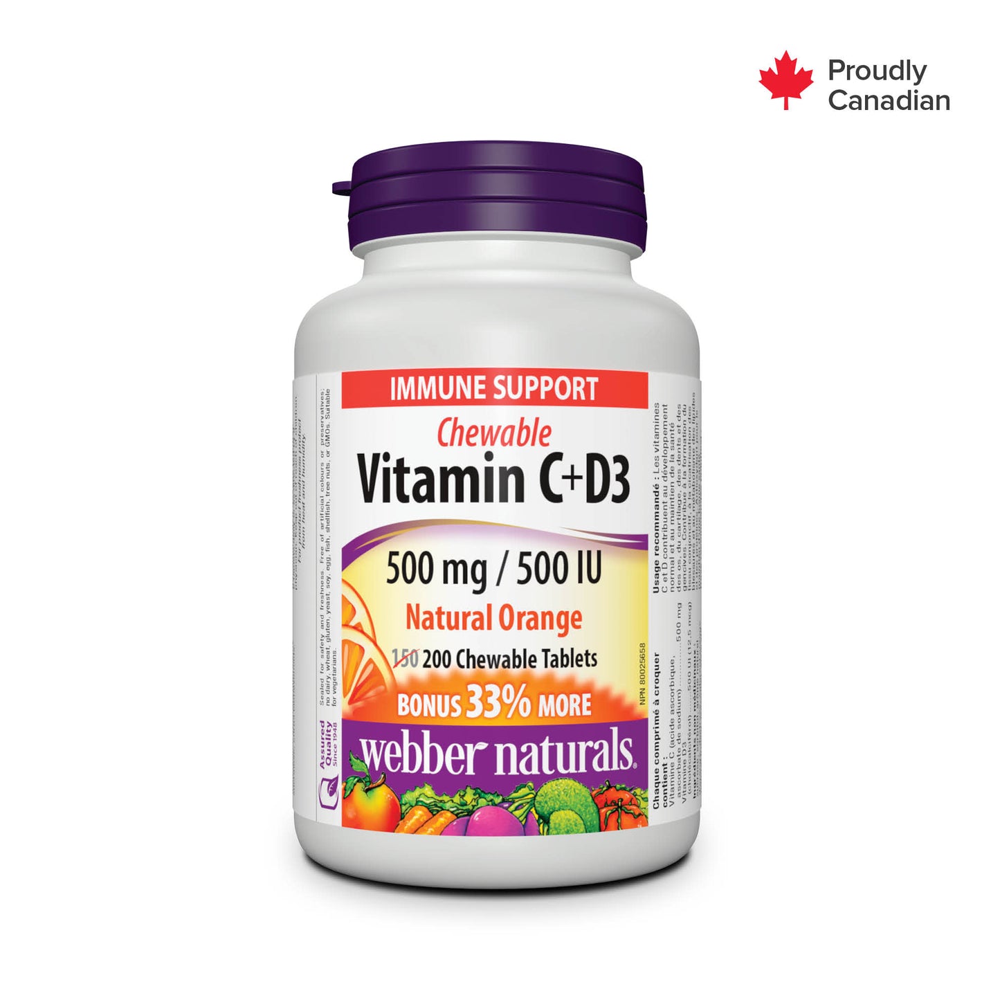 Vitamine C+D3 500 mg / 500 UI Orange naturelle for Webber Naturals|v|hi-res|WN3807