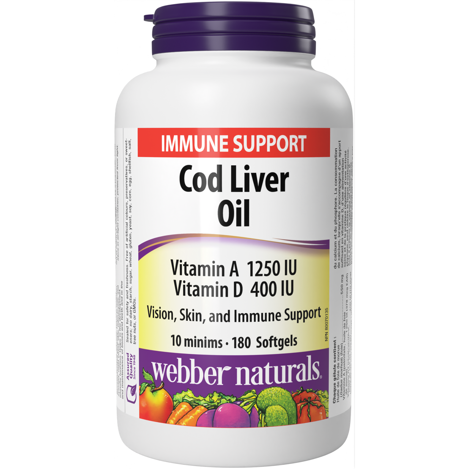 Cod Liver Oil Vitamin A Vitamin D 1250 IU/400 IU for Webber Naturals|v|hi-res|WN5086