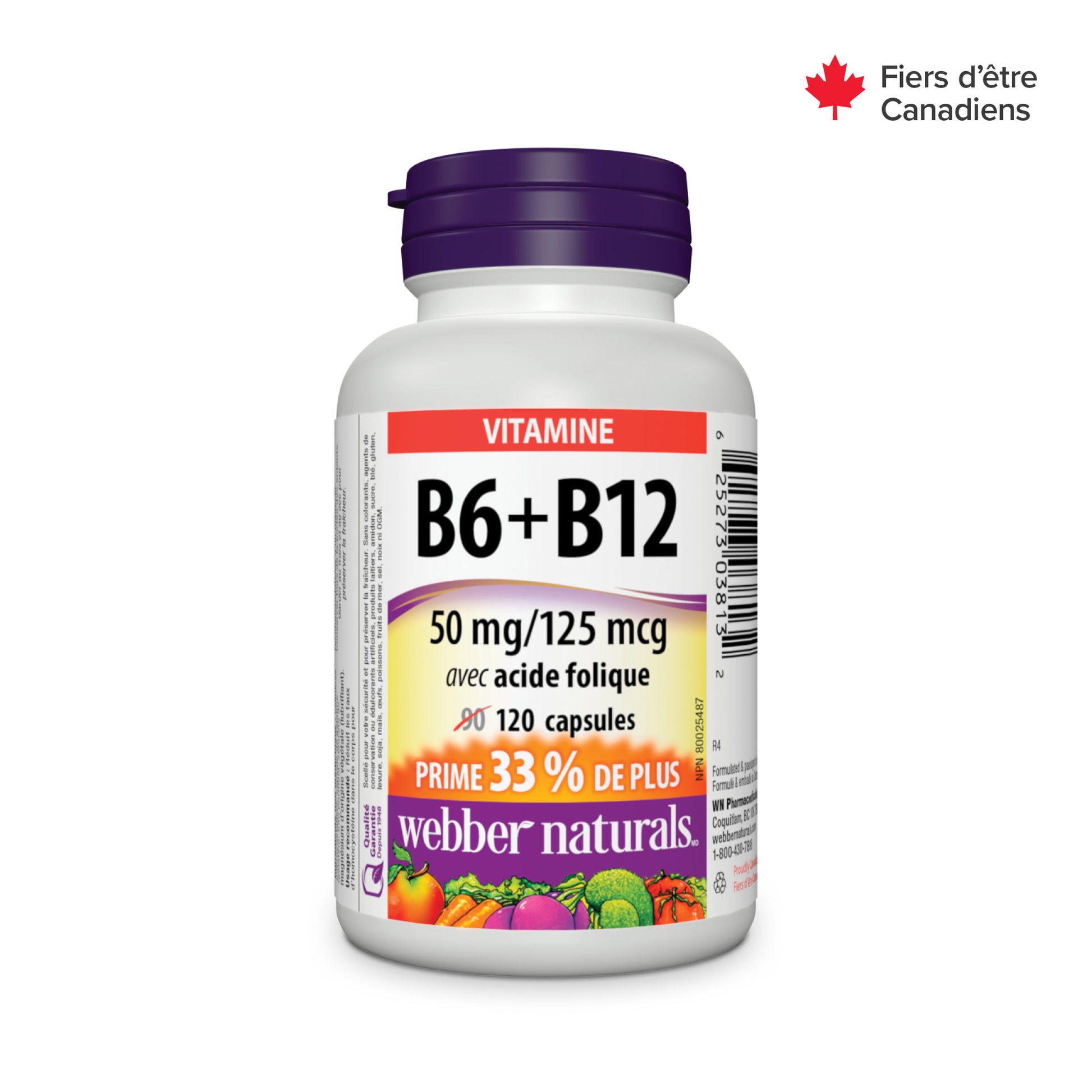 Vitamin B6+B12 with Folic Acid 50 mg / 125 mcg for Webber Naturals|v|hi-res|WN3813