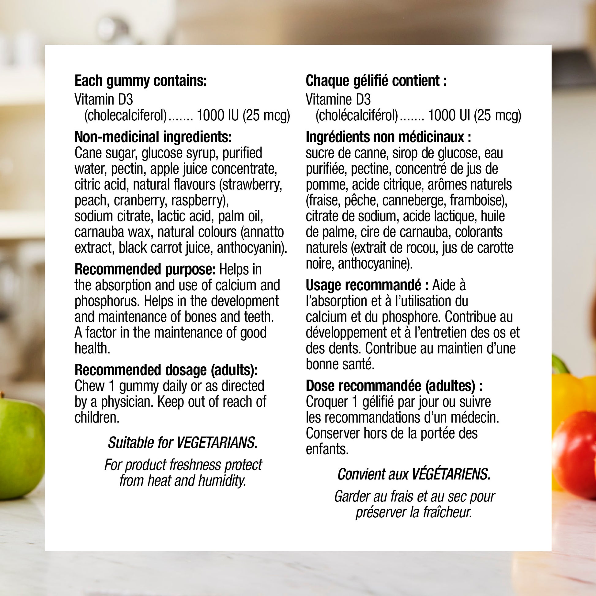 specifications-Vitamine D3  1 000 UI mélange de petits fruits · pêche for Webber Naturals