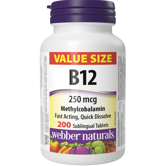 Vitamin B12 Methylcobalamin 250 mcg Natural Cherry Flavour for Webber Naturals|v|hi-res|WN3076