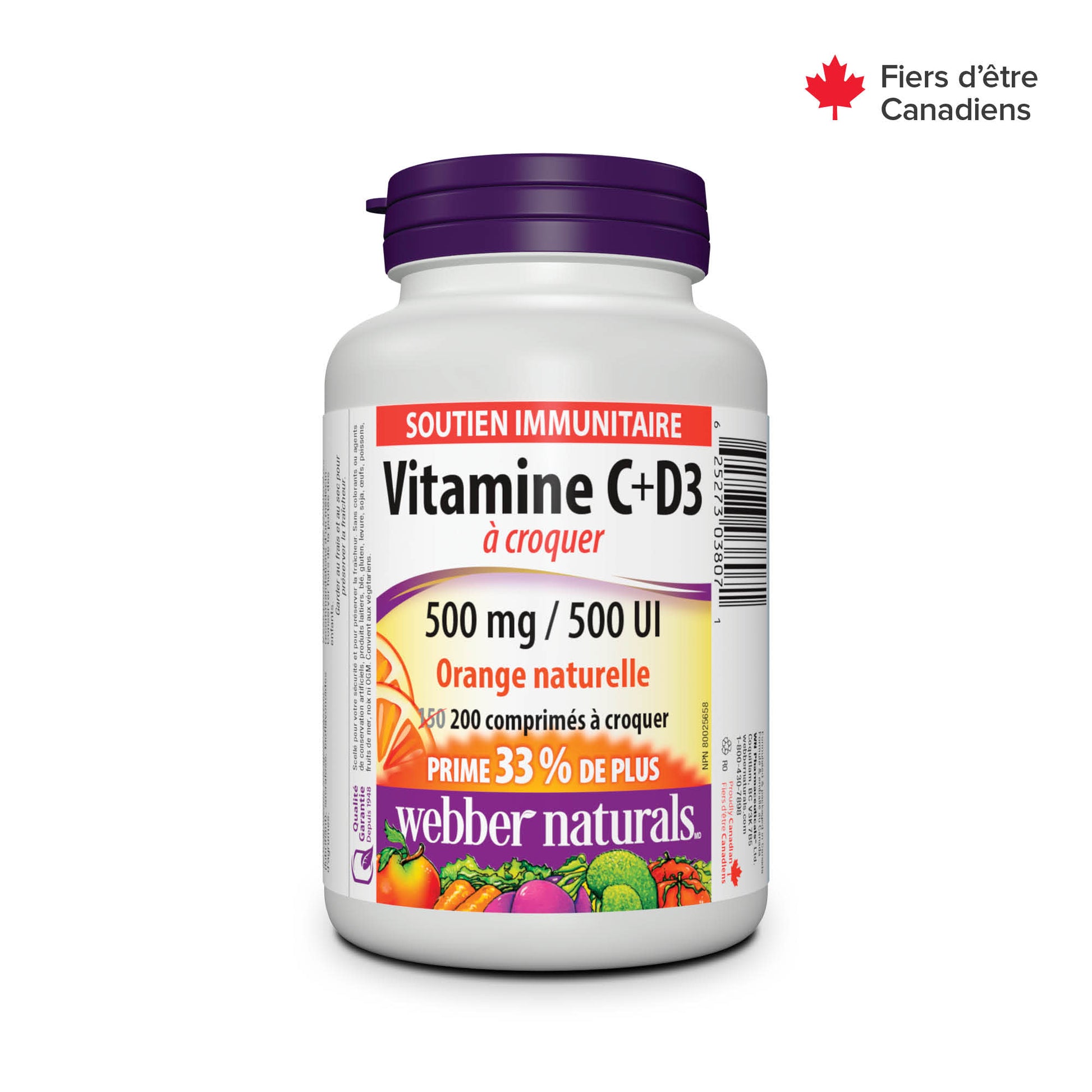 Vitamine C+D3 500 mg / 500 UI Orange naturelle for Webber Naturals|v|hi-res|WN3807
