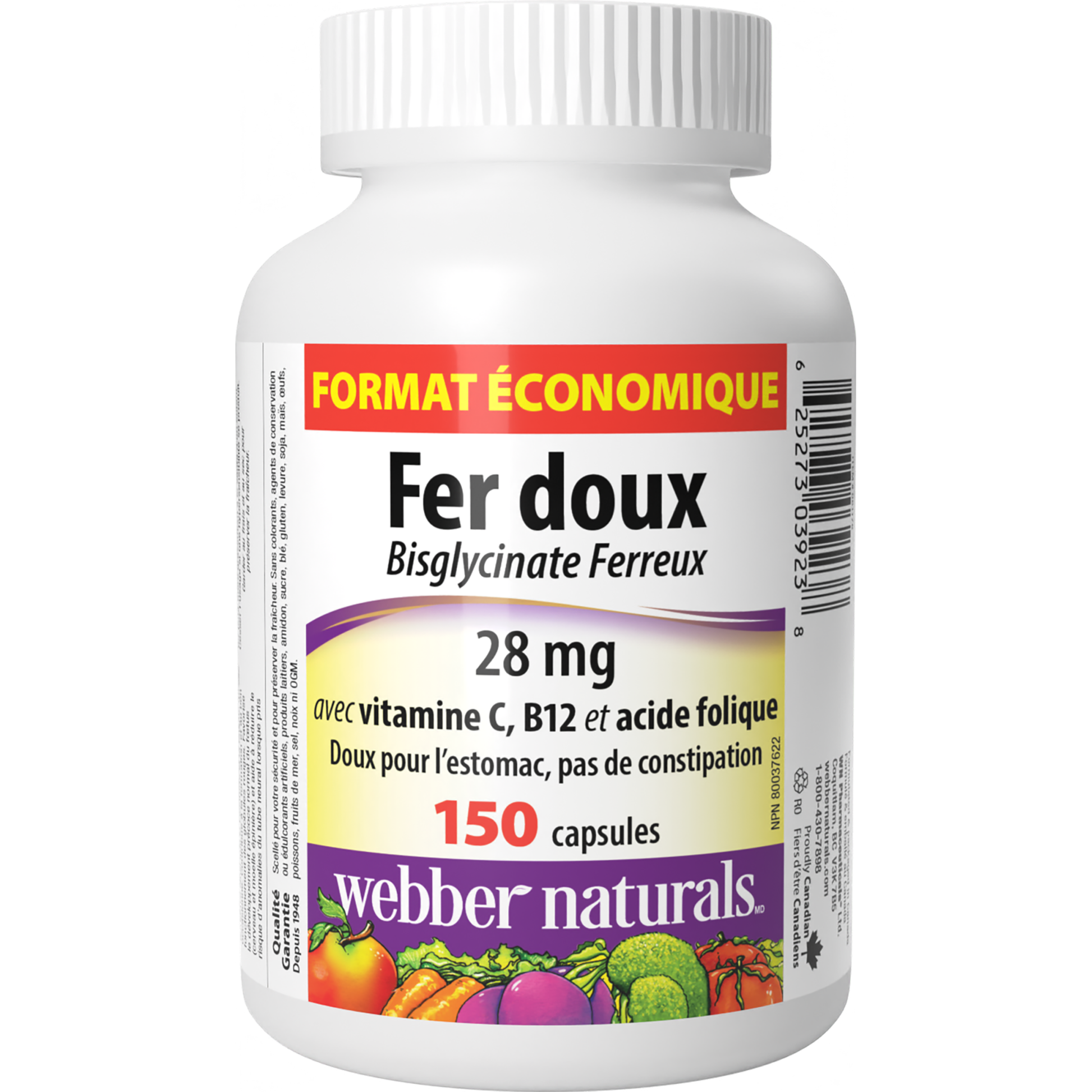 Fer doux avec vitamine C, B12 et acide folique  28 mg for Webber Naturals|v|hi-res|WN3923
