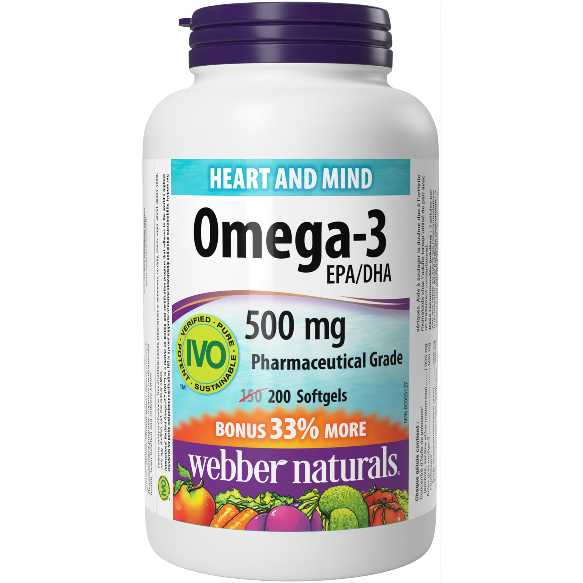 Omega-3 Pharmaceutical Grade 500 mg EPA/DHA for Webber Naturals|v|hi-res|WN3877
