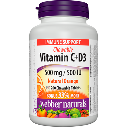 Vitamin C+D3 500 mg / 500 IU Natural Orange for Webber Naturals|v|hi-res|WN3807