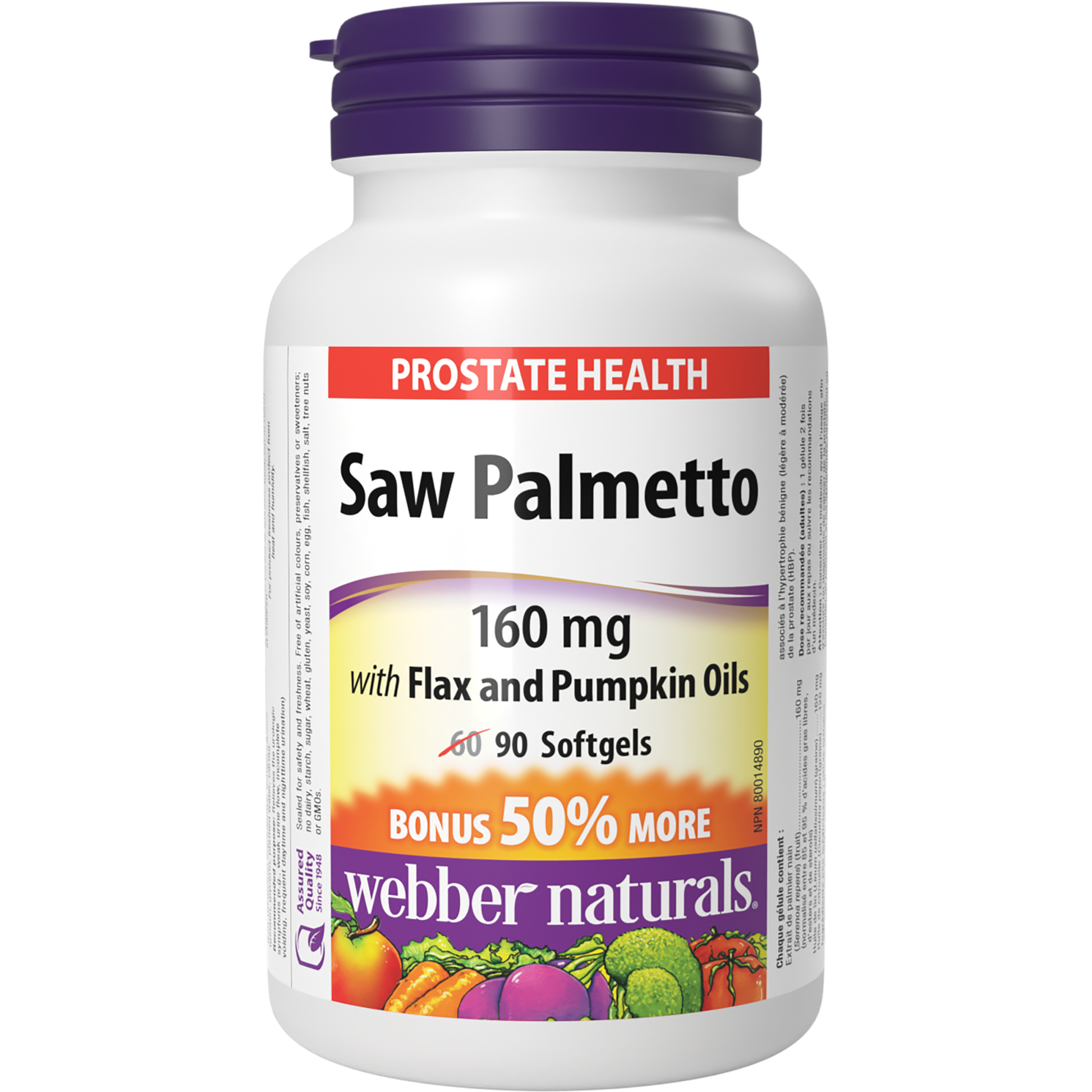 Saw Palmetto with Flax and Pumpkin Oils 160 mg for Webber Naturals|v|hi-res|WN3840