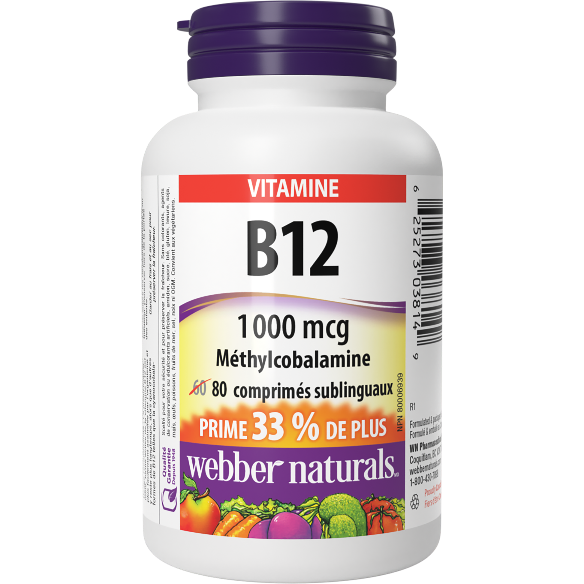 Vitamine B12 méthylcobalamine 1 000 mcg for Webber Naturals|v|hi-res|WN3814
