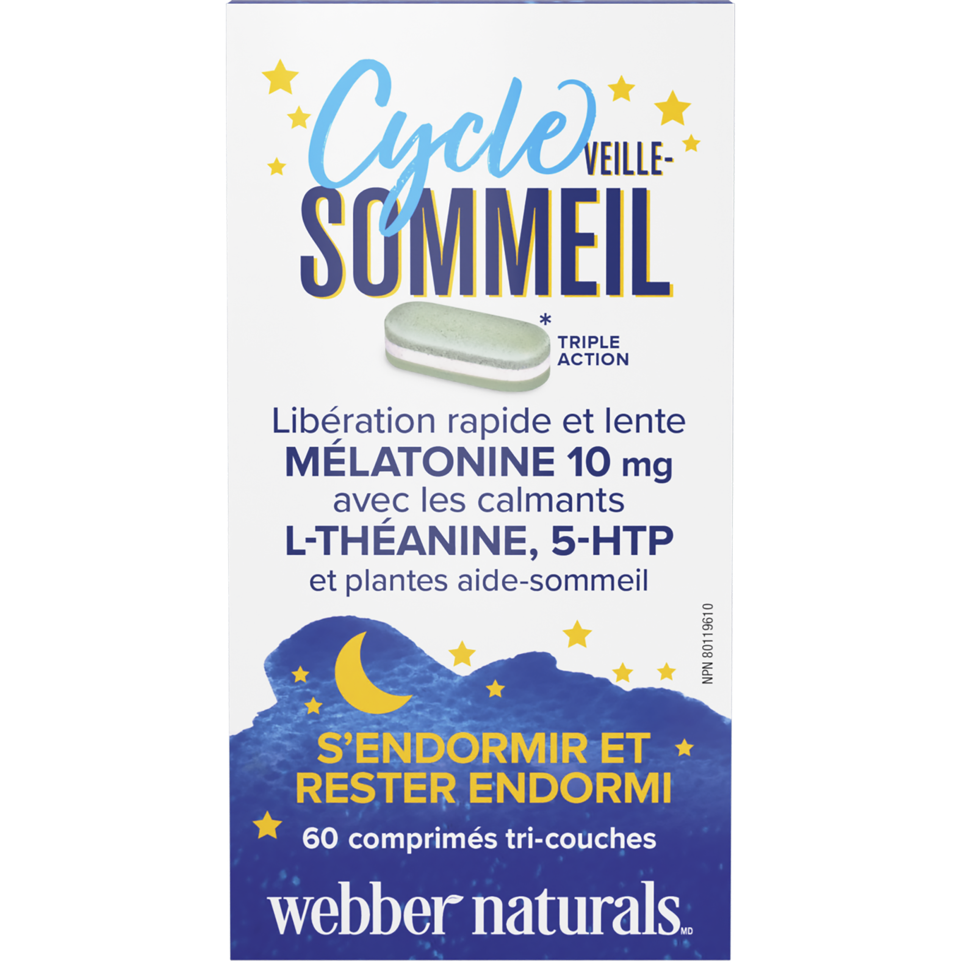 Cycle veille-sommeil Mélatonine avec L-théanine, 5-HTP et plantes aide-sommeil  for Webber Naturals|v|hi-res|WN3921