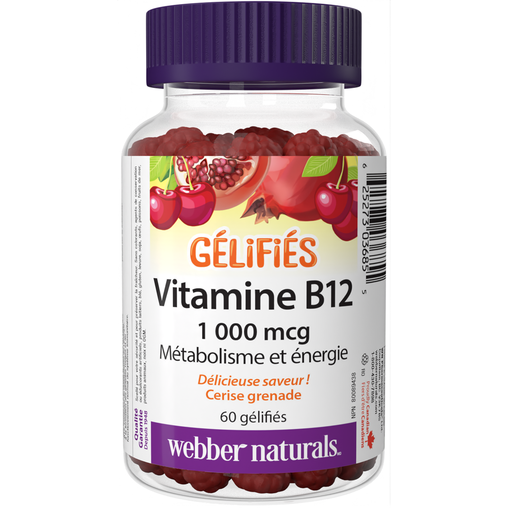 Vitamine B12  1 000 mcg Cerise grenade for Webber Naturals|v|hi-res|WN3685