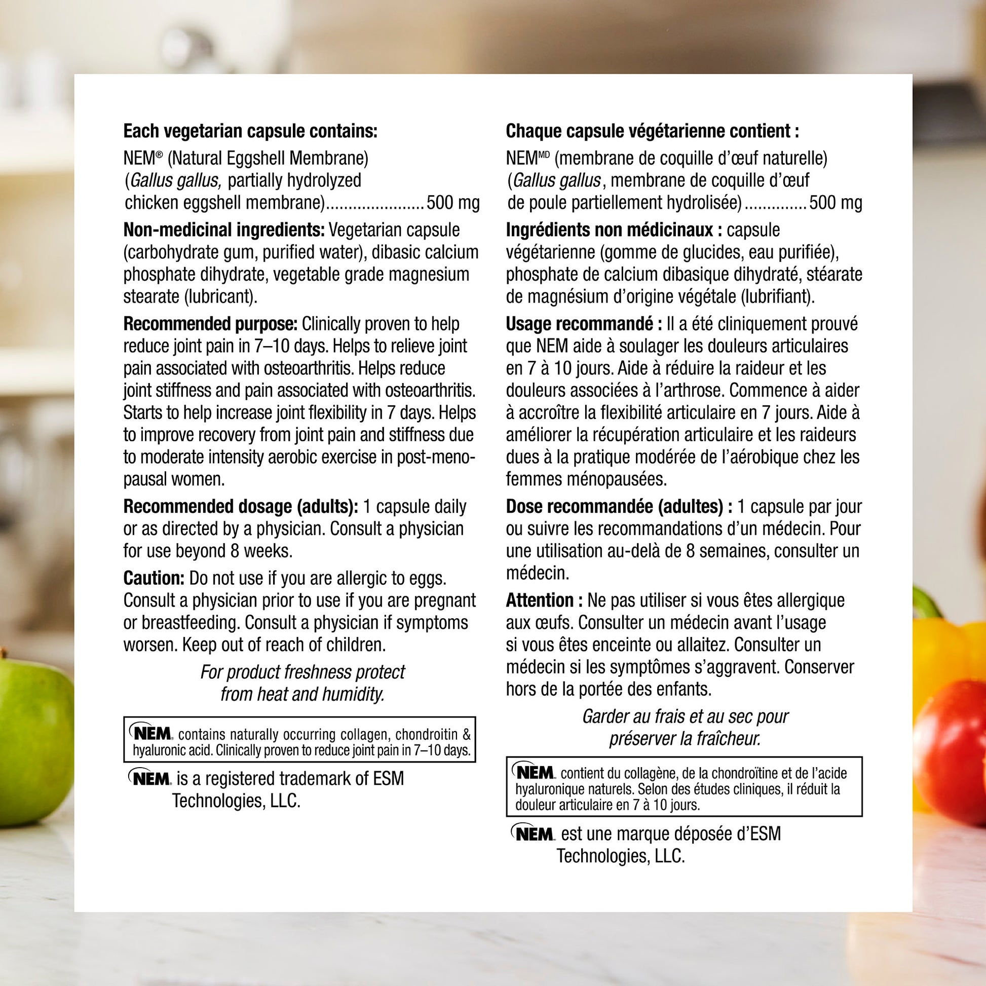 specifications-NEM 500 mg capsules végétariennes for Webber Naturals