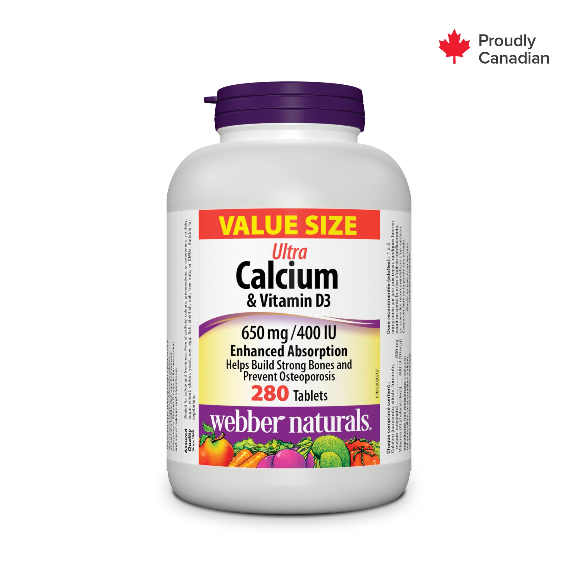Ultra Calcium et Vitamine D3 Absorption accrue 650 mg / 400 UI  for Webber Naturals|v|hi-res|WN3905